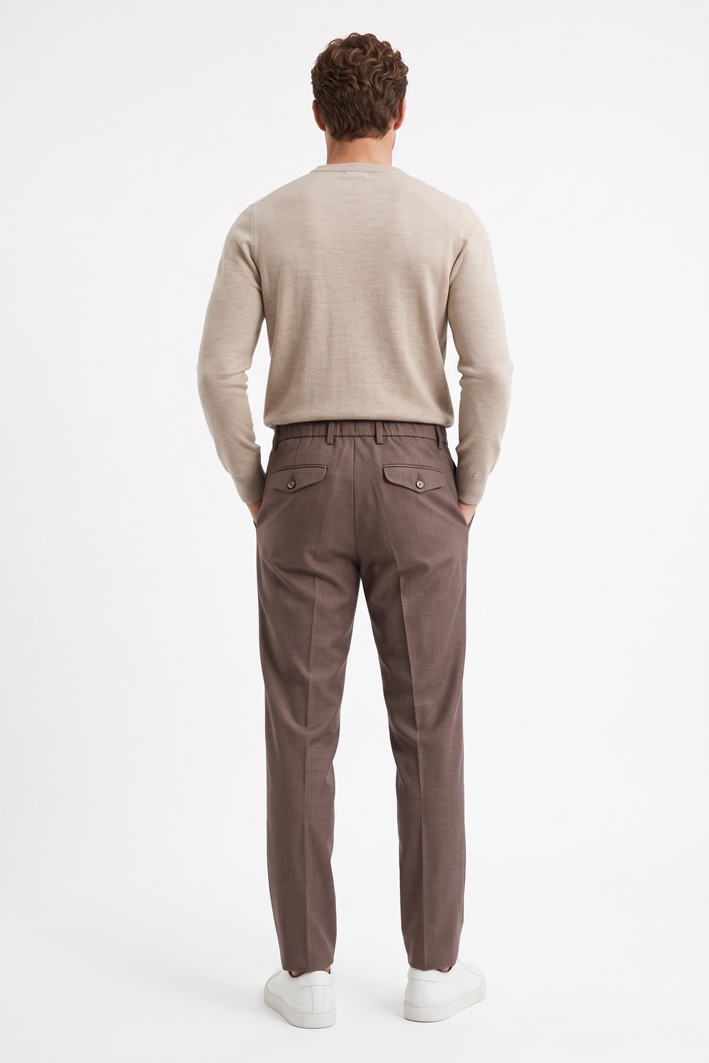 Pantalone con coulisse e pinces in tasmania Comfort fit color moro - immagine 2