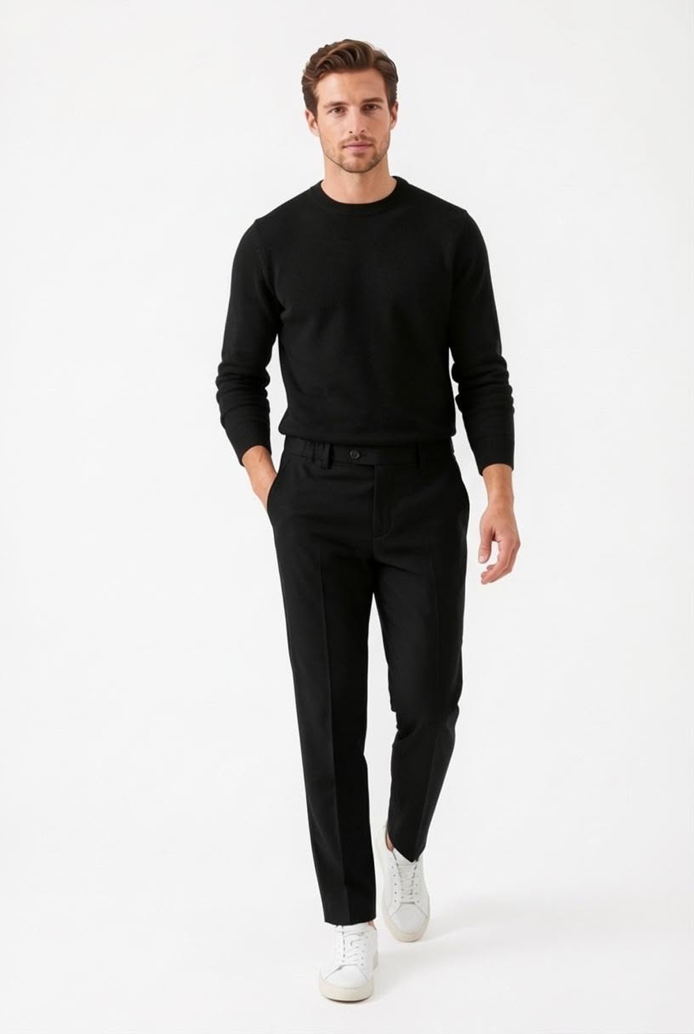 Pantalone con coulisse e pinces in tasmania Comfort fit color nero