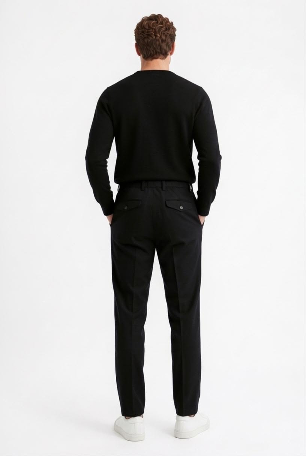 Pantalone con coulisse e pinces in tasmania Comfort fit color nero - immagine 2