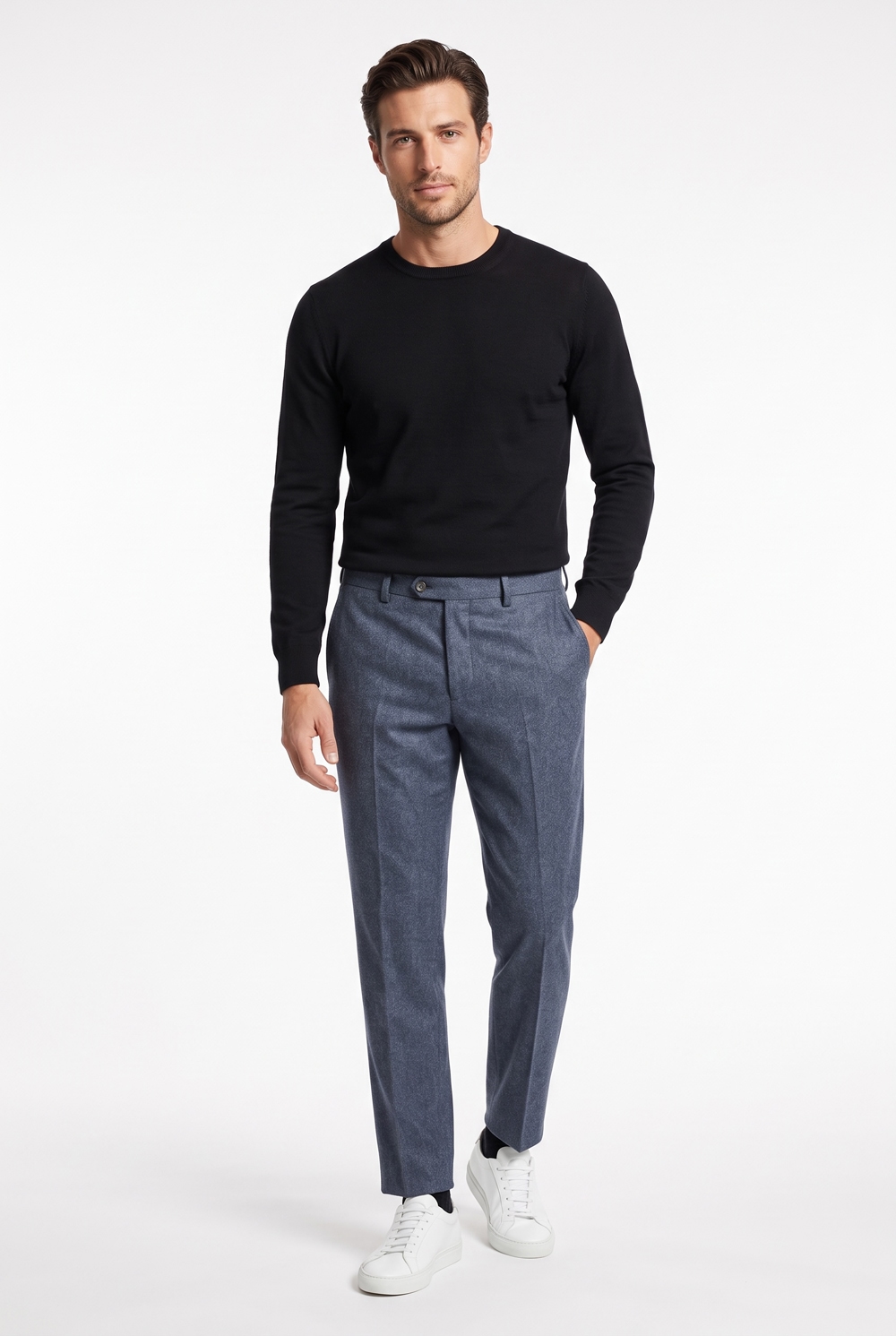 Pantalone con pattine Comfort fit in lana color blu chiaro