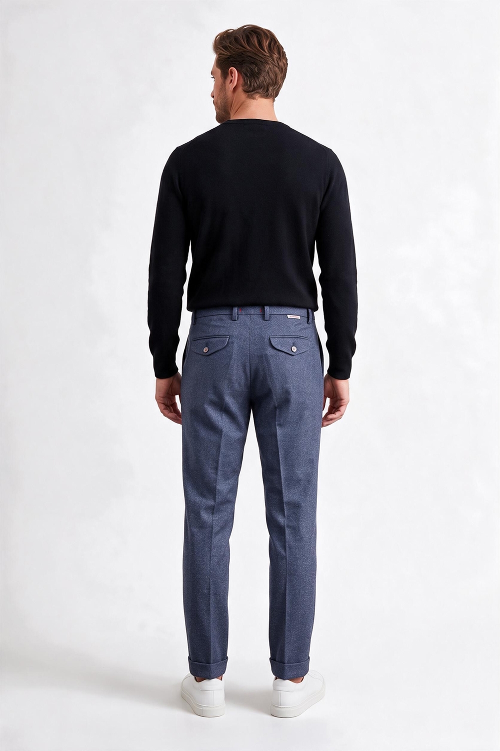 Pantalone con pattine Comfort fit in lana color blu chiaro - immagine 2