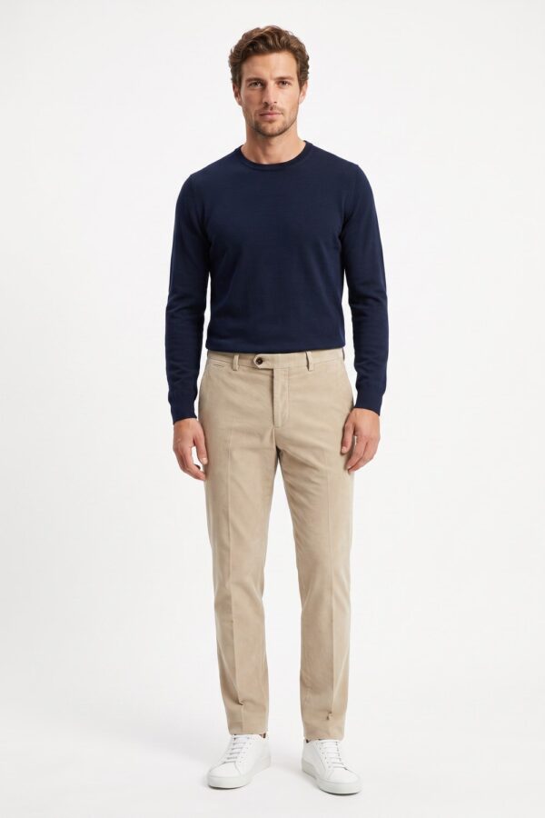 PANTALONE IN VELLUTO LISCIO SLIM FIT COLOR BEIGE