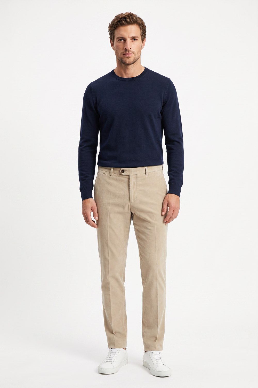 PANTALONE IN VELLUTO LISCIO SLIM FIT COLOR BEIGE
