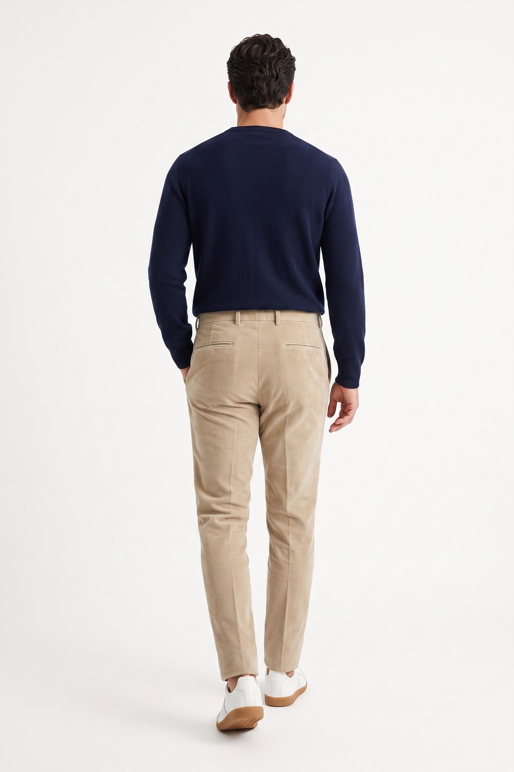 Pantalone in velluto liscio Slim fit color beige - immagine 2
