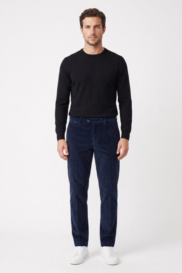 PANTALONE IN VELLUTO LISCIO SLIM FIT COLOR BLU SCURO