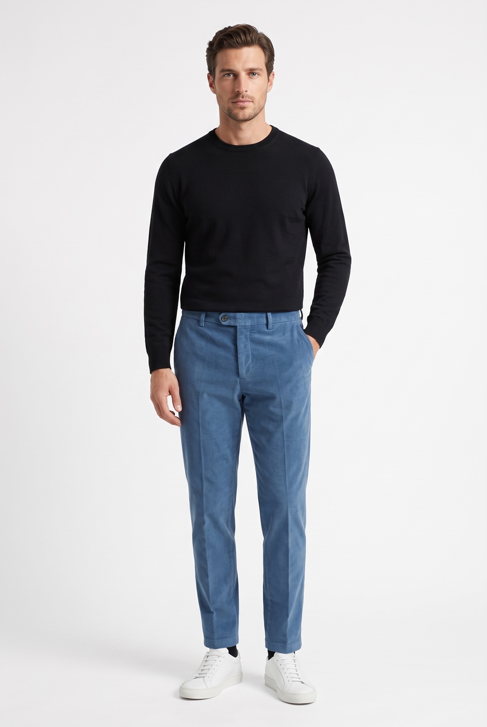 Pantalone sartoriale in velluto diagonal Regular fit color blu chiaro