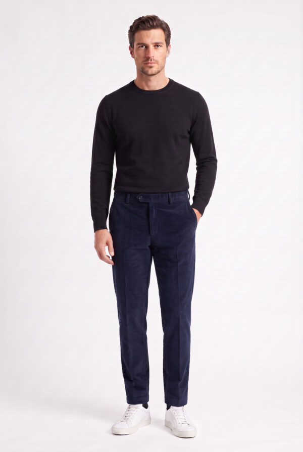 Pantalone in velluto diagonale Slim fit color blu scuro