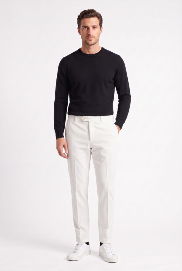 Pantalone in velluto diagonale Slim fit color panna