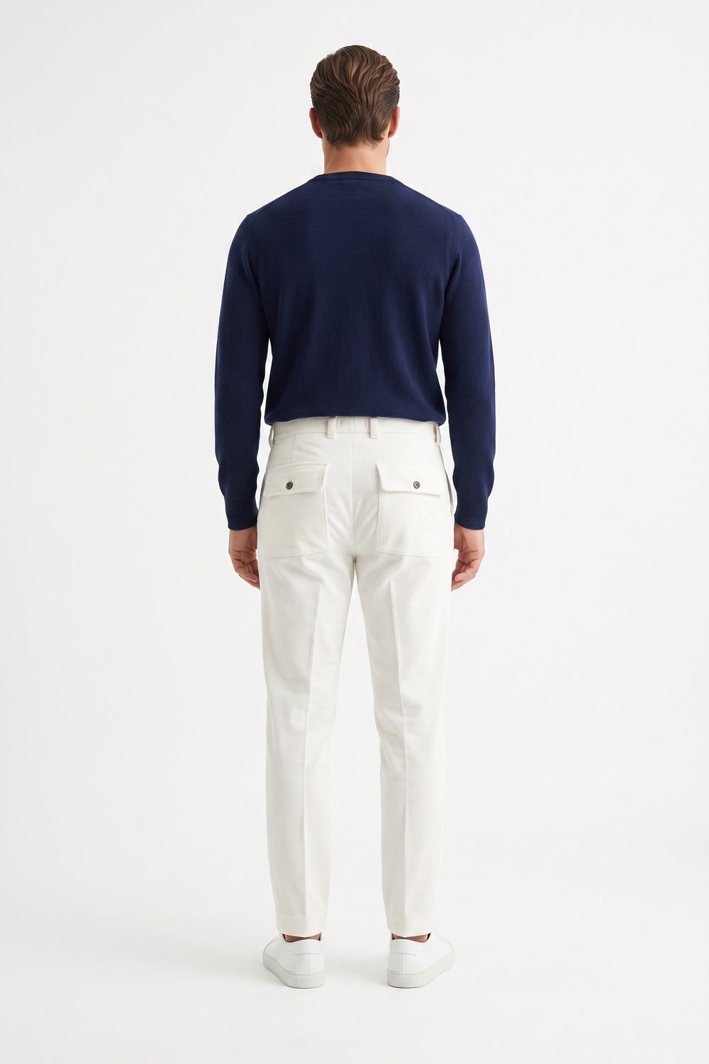 Pantalone tasca america in velluto con tasche sul retro Regular fit color panna - immagine 2