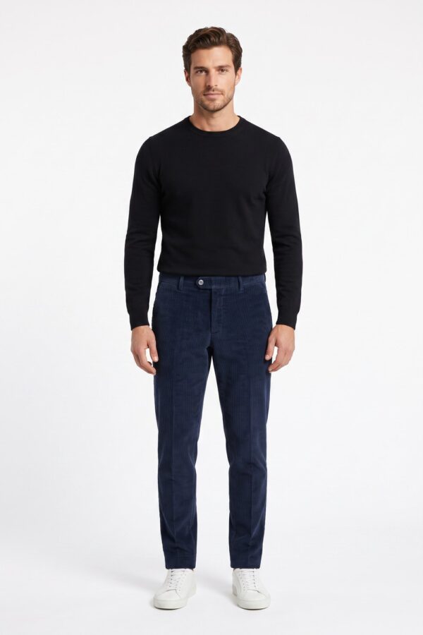 PANTALONE TASCA AMERICA CON PATTINE SU RETRO COMFORT FIT COLOR BLU SCURO