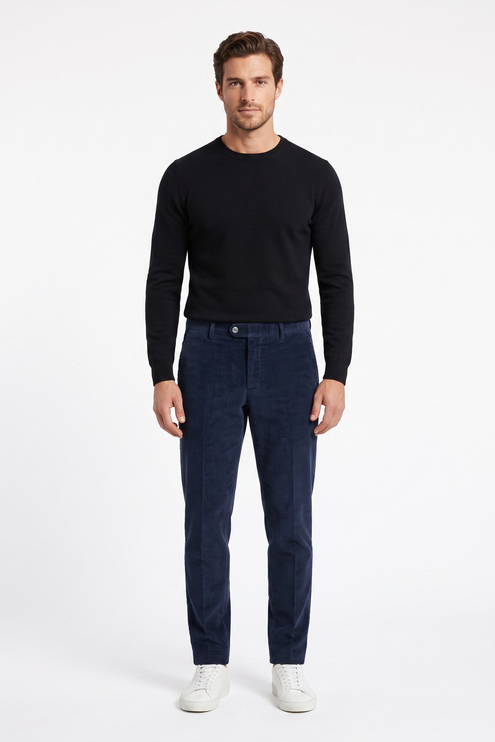 PANTALONE TASCA AMERICA CON PATTINE SU RETRO COMFORT FIT COLOR BLU SCURO