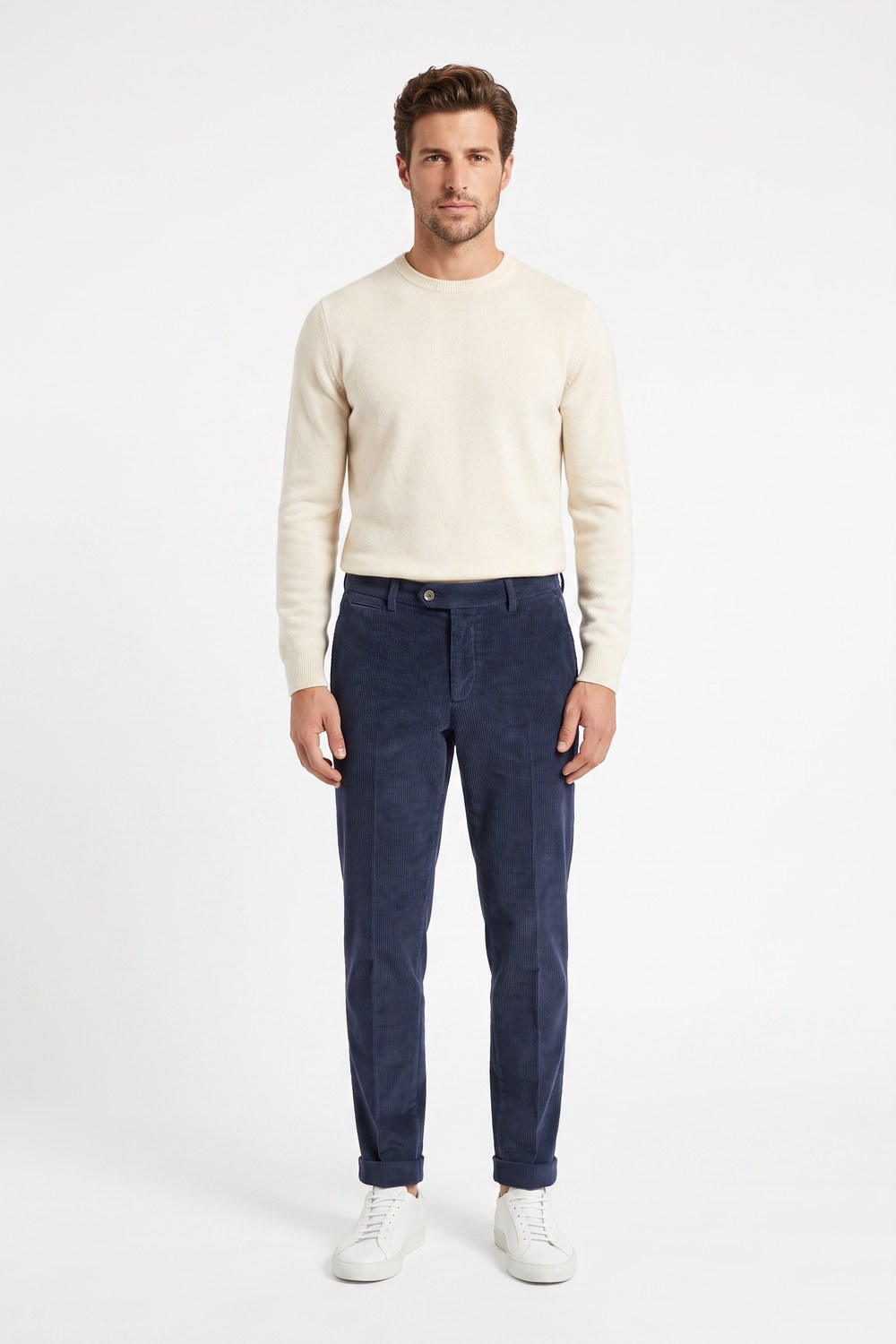 PANTALONE IN VELLUTO 500 RIGHE SLIM FIT COLOR BLU SCURO