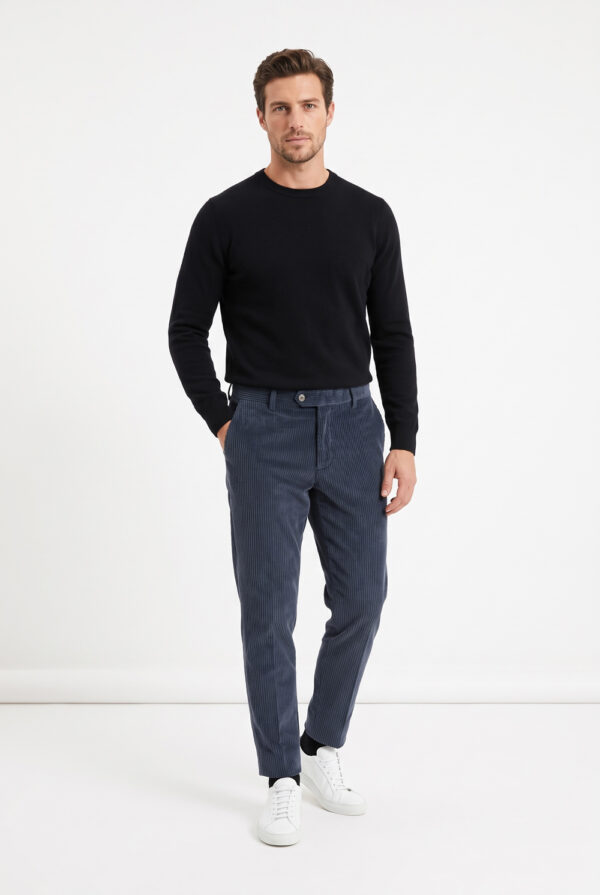 Pantalone con pattine Comfort fit in velluto a righe color blu scuro