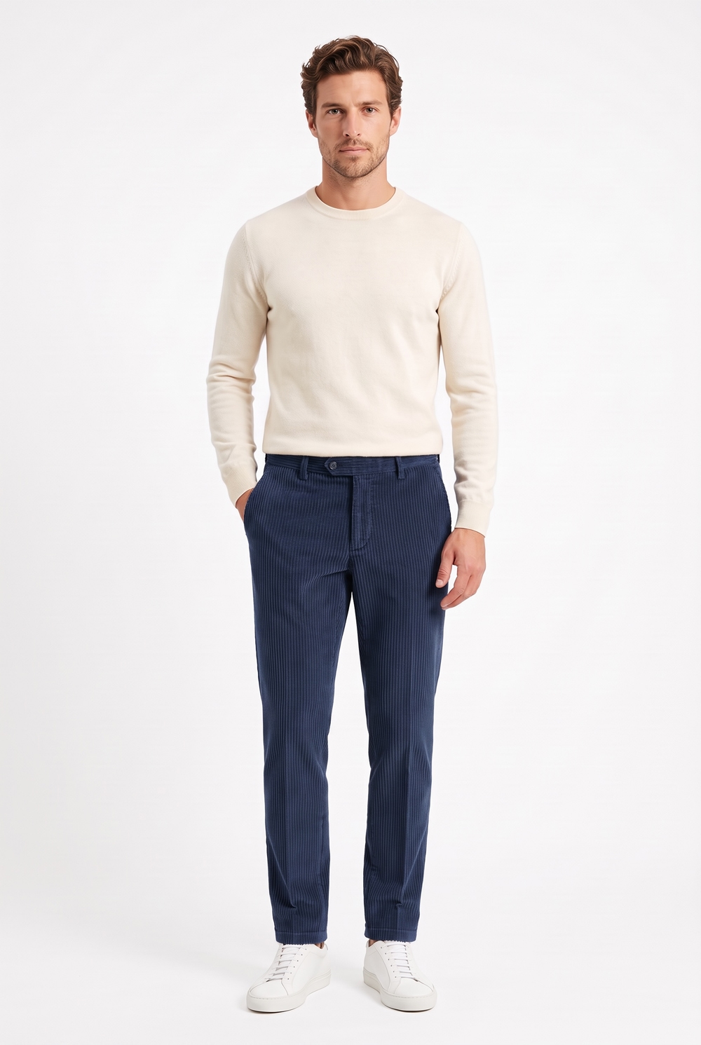 Pantalone in velluto a righe Slim fit color blu scuro