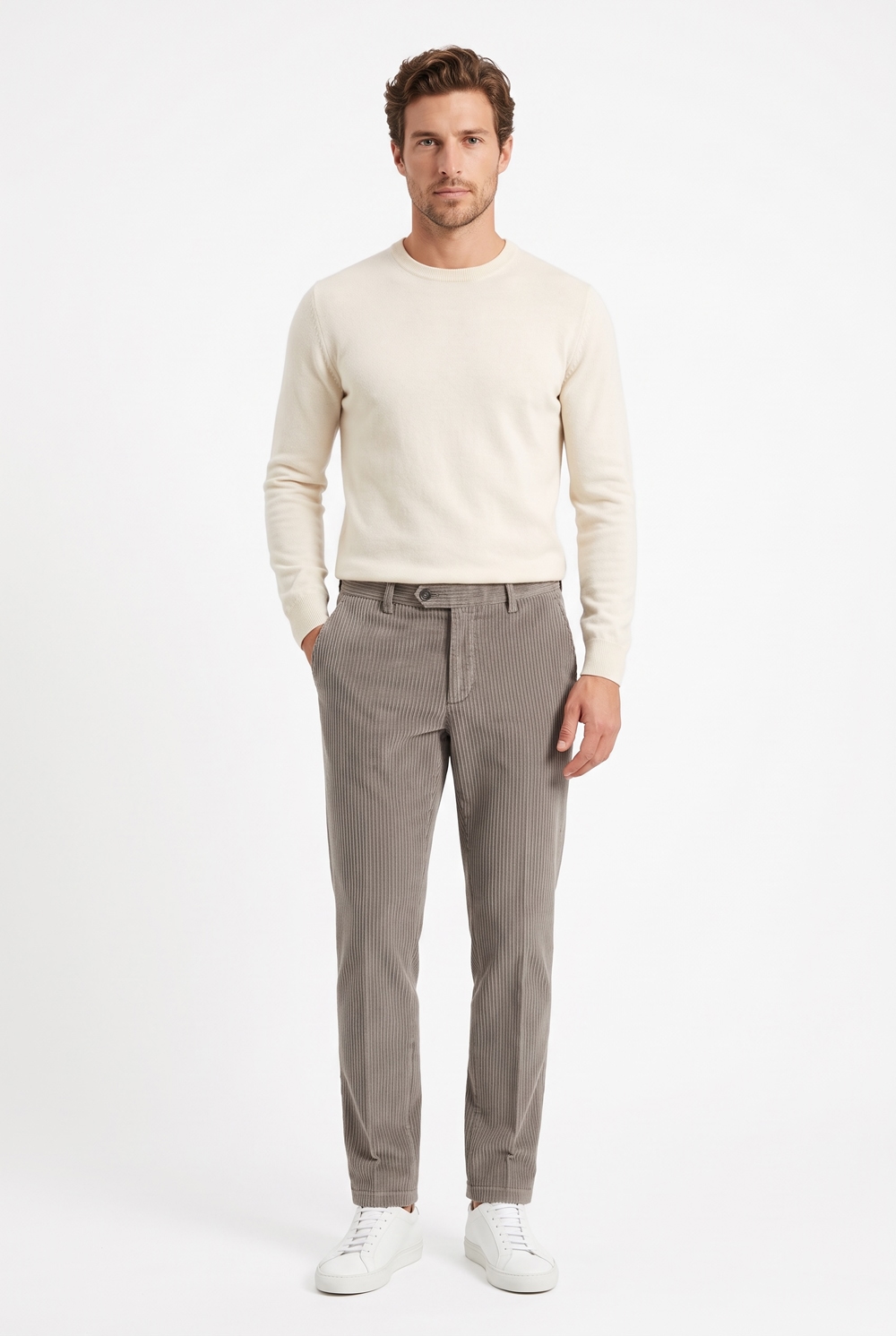 Pantalone in velluto a righe Slim fit color tortora