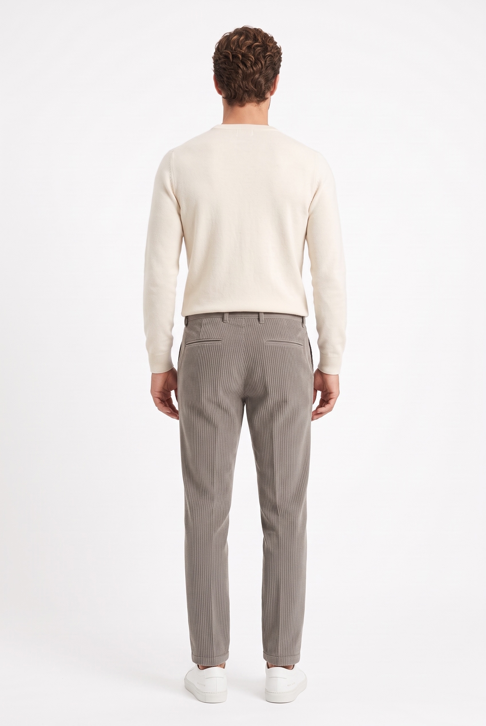 Pantalone in velluto a righe Slim fit color tortora - immagine 2