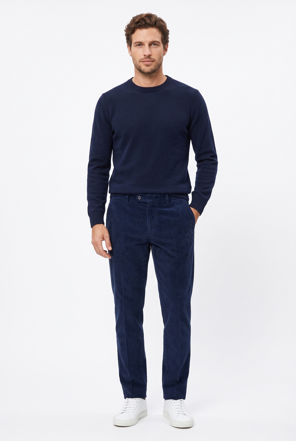 Pantalone in velluto 1000 righe Regular fit color blu scuro