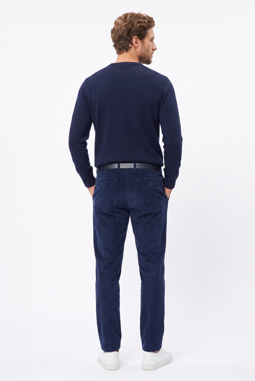 Pantalone in velluto 1000 righe Regular fit color blu scuro - immagine 2