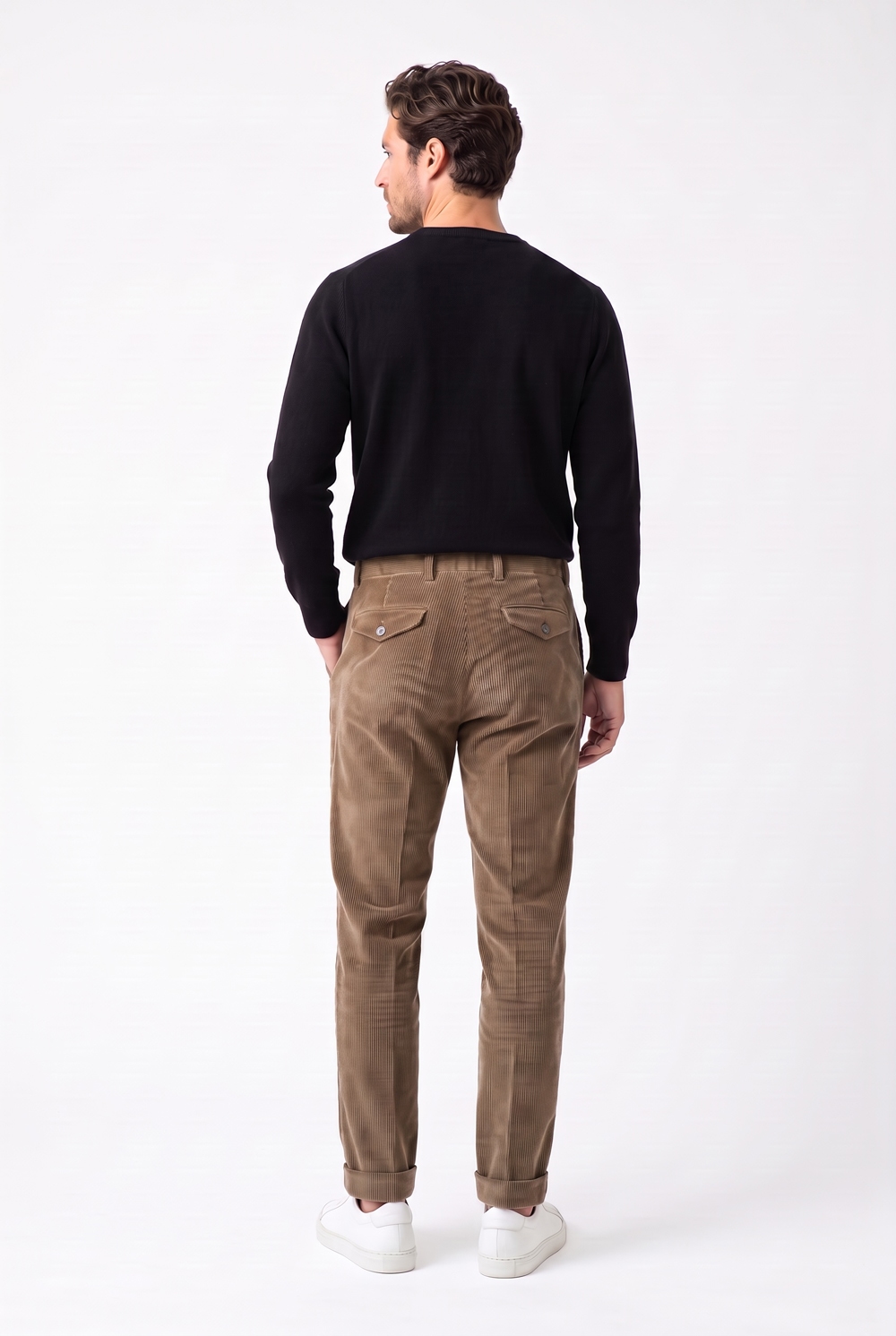 Pantalone con pattine Comfort fit in velluto a righe color tegola - immagine 2