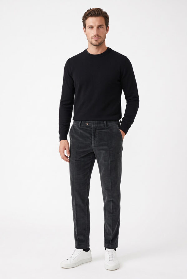 Pantalone Slim fit in velluto a righe color nero