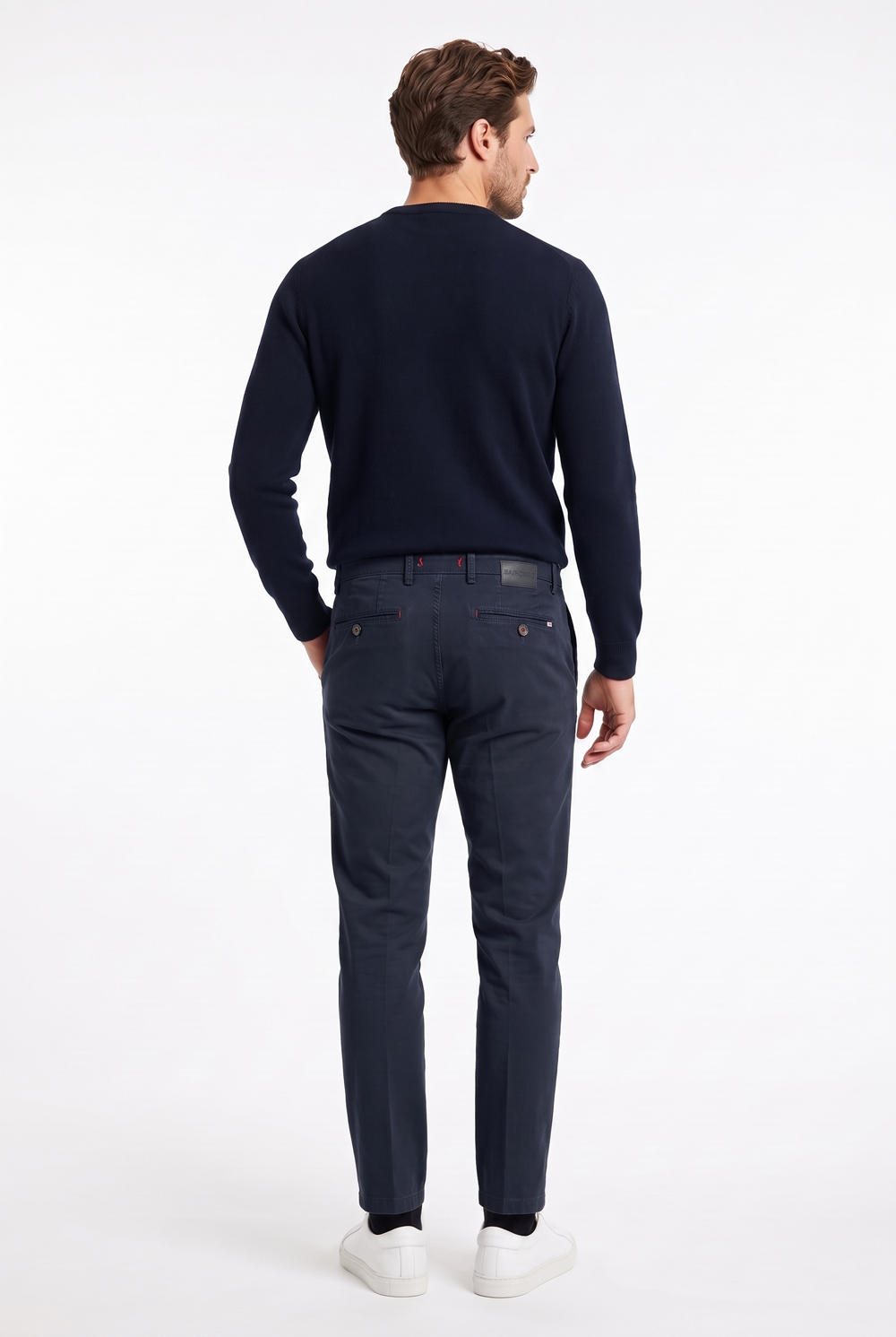 Pantalone in cotone tinto filo Regular fit color blu scuro - immagine 2