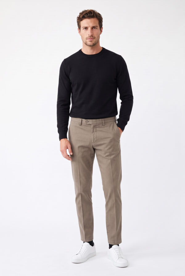 Pantalone in cotone tinto filo Regular fit color tortora