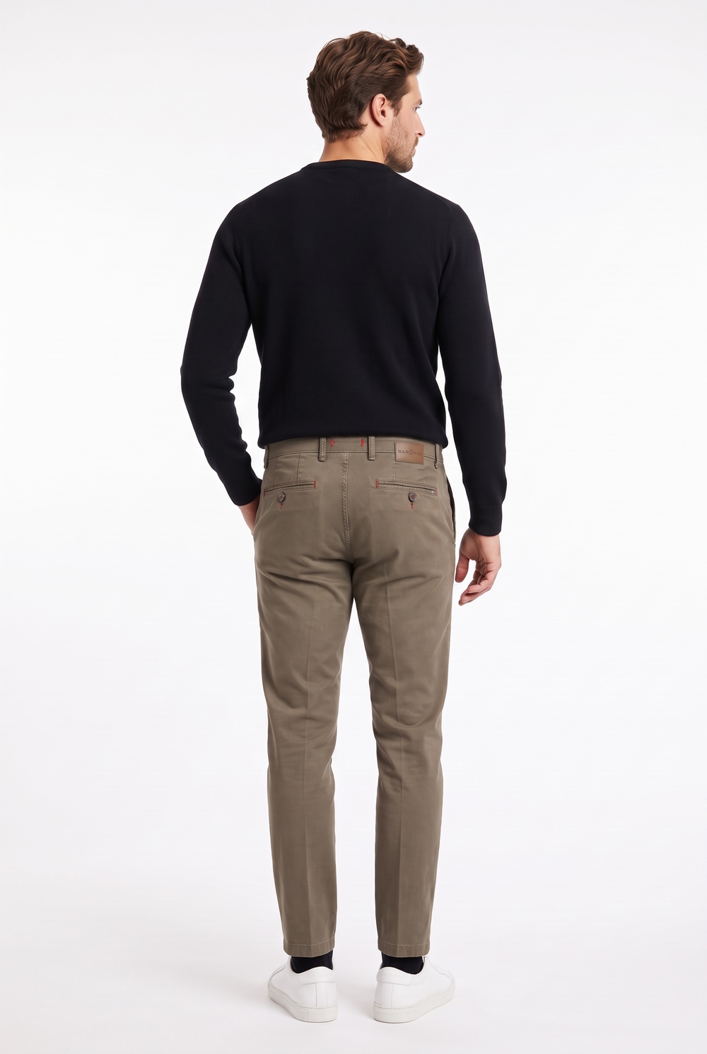 Pantalone in cotone tinto filo Regular fit color tortora - immagine 2