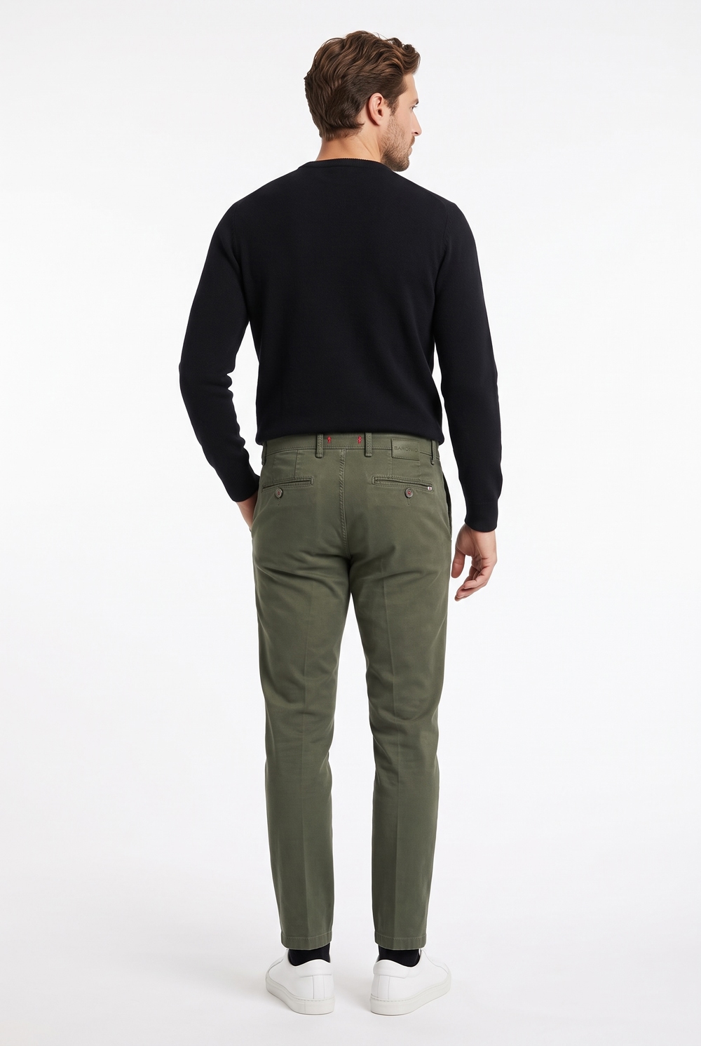 Pantalone in cotone tinto filo Regular fit color verde militare - immagine 2