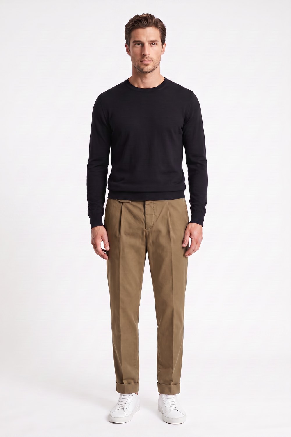 PANTALONE TASCA AMERICA CON PINCES IN COTONE RASATELLO COLOR BISCOTTO
