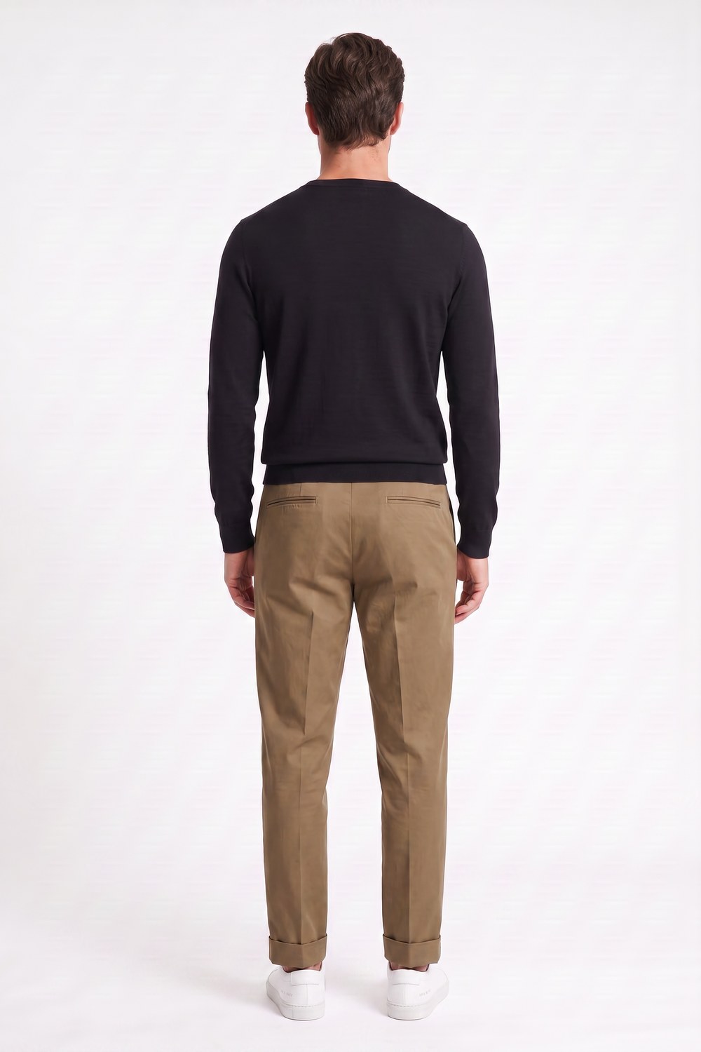 Pantalone tasca america con pinces in cotone rasatello Comfort fit color biscotto - immagine 2
