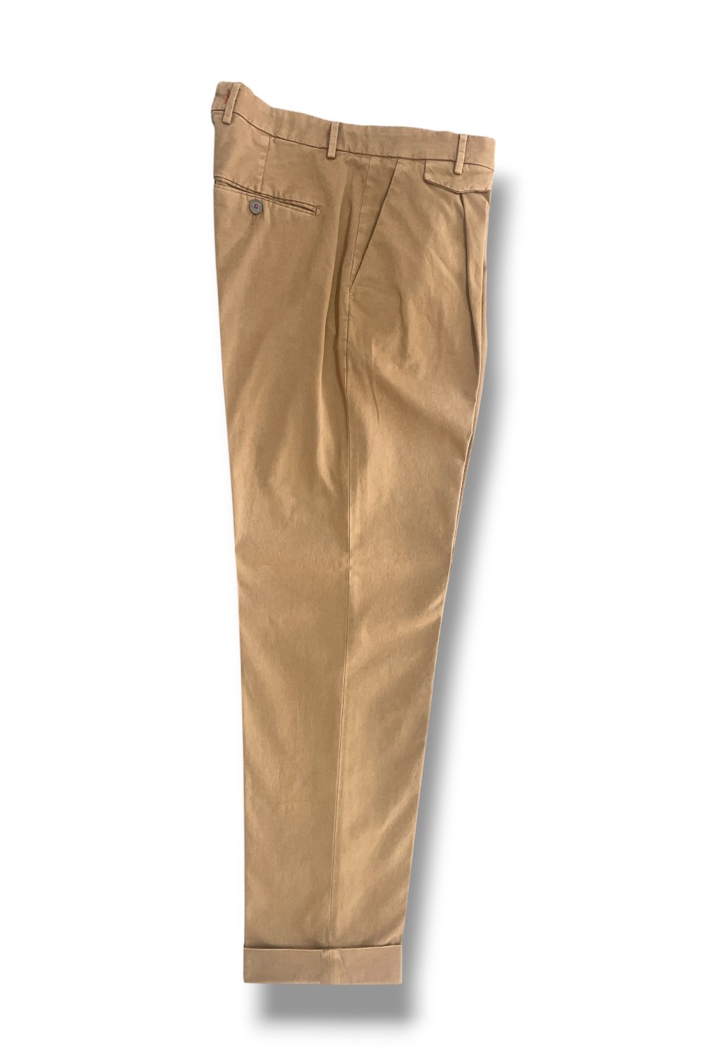 Pantalone tasca america con pinces in cotone rasatello Comfort fit color biscotto - immagine 3