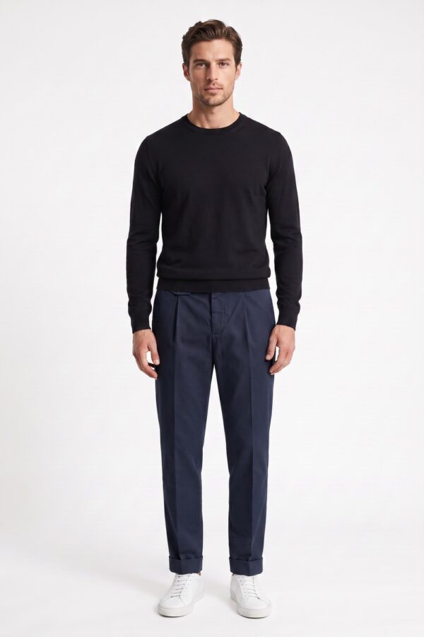 PANTALONE TASCA AMERICA CON PINCES IN COTONE RASATELLO COLOR BLU SCURO