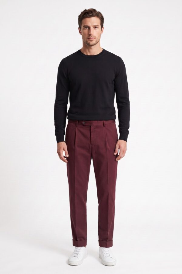 PANTALONE TASCA AMERICA CON PINCES IN COTONE RASATELLO COLOR BORDEAUX