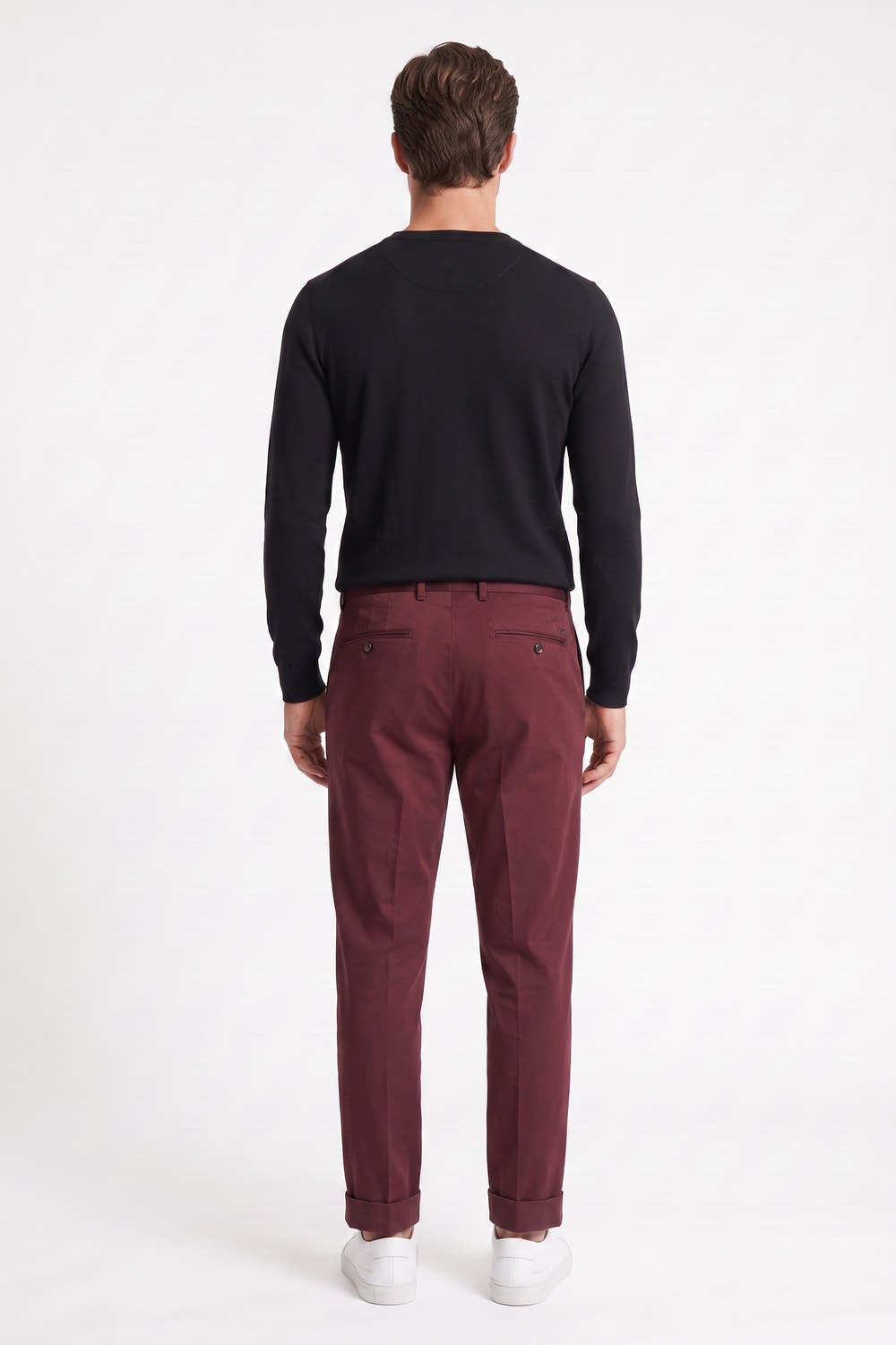 Pantalone tasca america con pinces in cotone rasatello Comfort fit color bordeaux - immagine 2