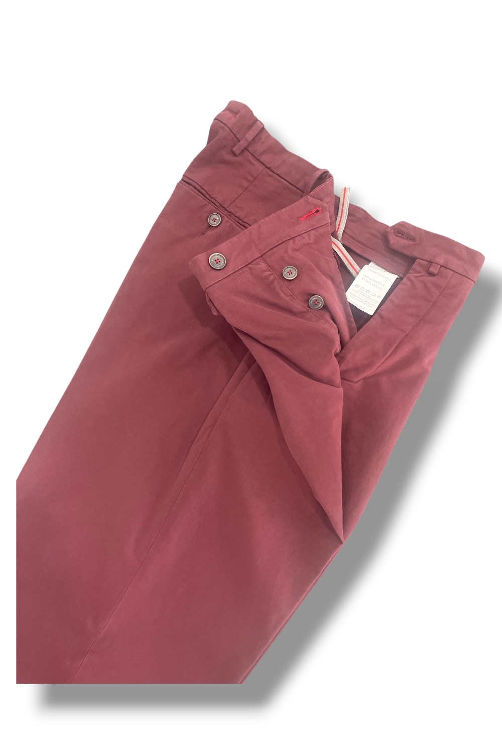 Pantalone tasca america con pinces in cotone rasatello Comfort fit color bordeaux - immagine 5