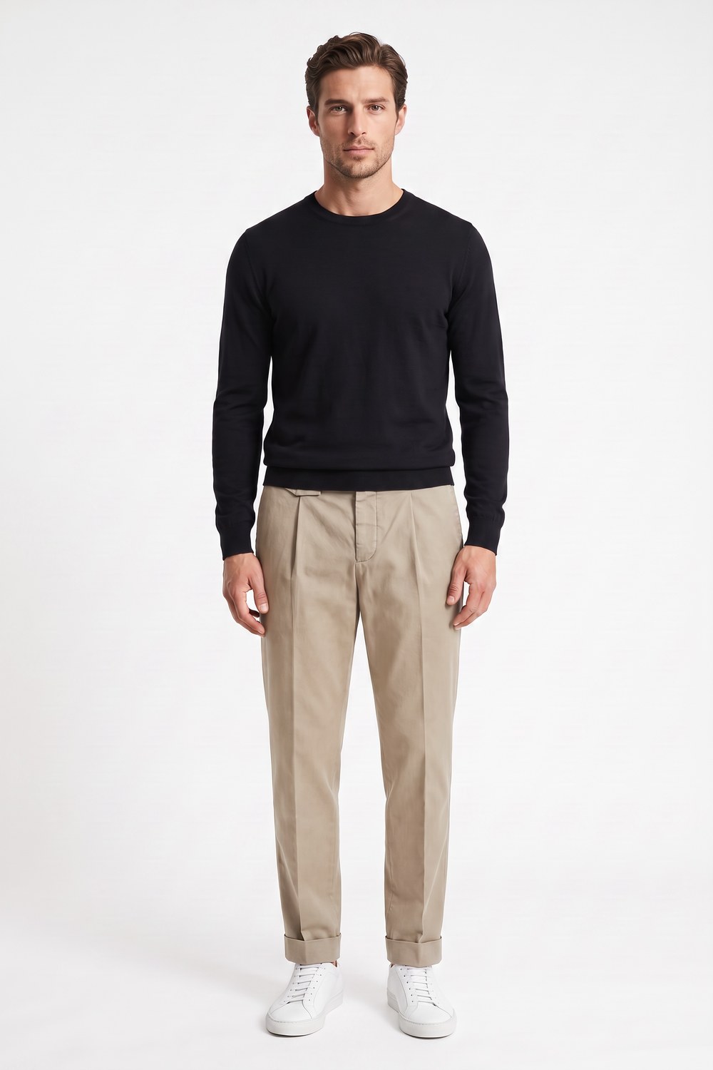 PANTALONE TASCA AMERICA CON PINCES IN COTONE RASATELLO COLOR FANGO