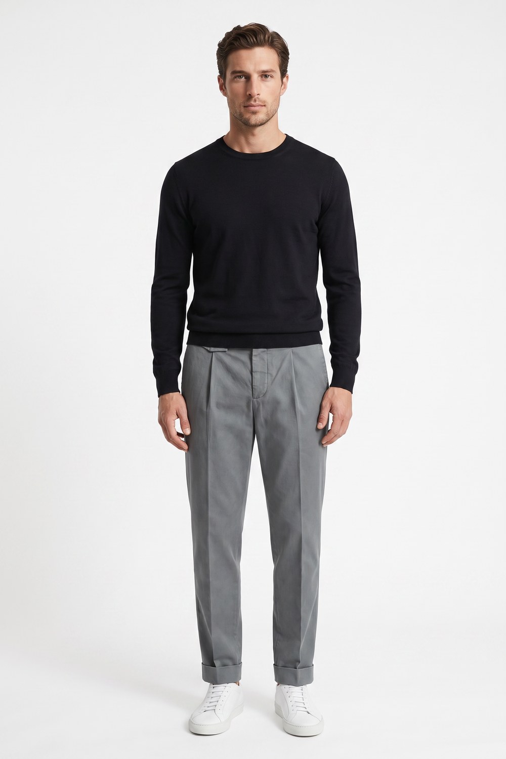 PANTALONE TASCA AMERICA CON PINCES IN COTONE RASATELLO COLOR GRIGIO SCURO