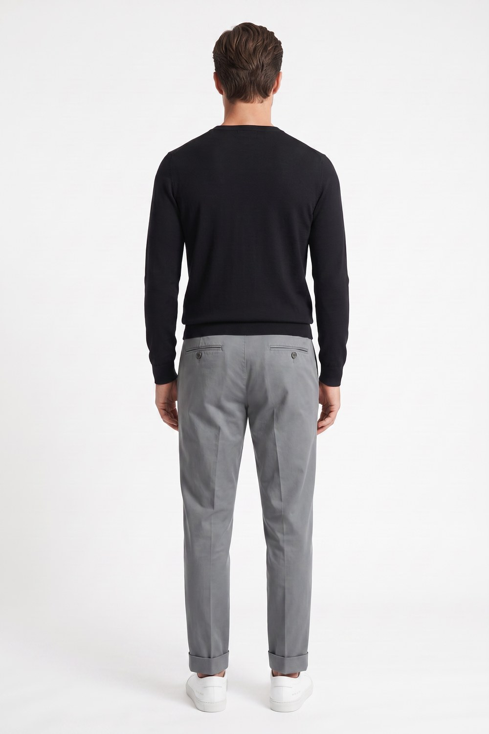 Pantalone tasca america con pinces in cotone rasatello Comfort fit color grigio scuro - immagine 2
