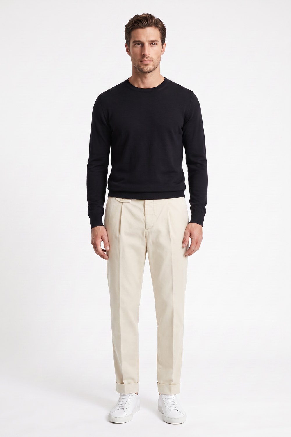 PANTALONE TASCA AMERICA CON PINCES IN COTONE RASATELLO COLOR PANNA