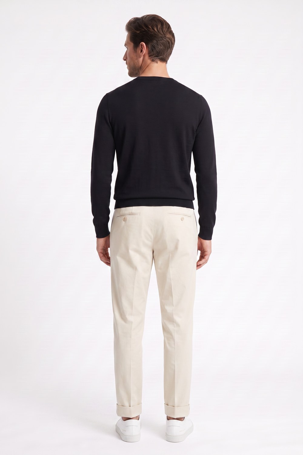 Pantalone tasca america con pinces in cotone rasatello Comfort fit color panna - immagine 2