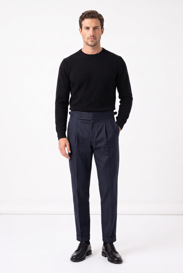Pantalone con fibbie in cotone twill Regular fit color blu scuro