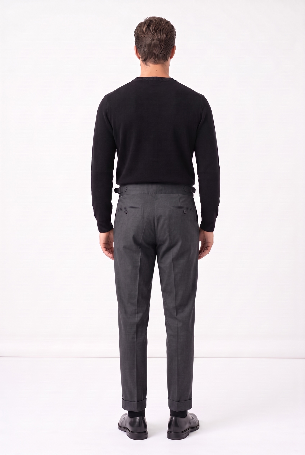 Pantalone con fibbie in cotone twill Regular fit color grigio medio - immagine 2